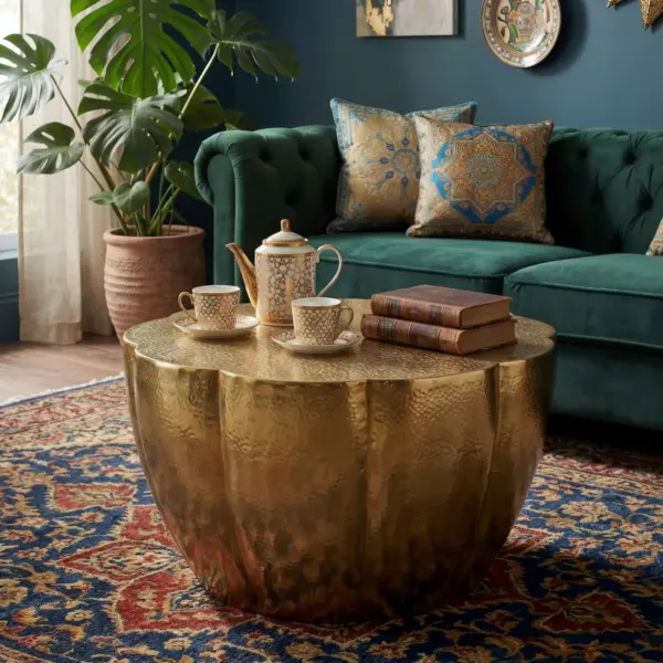 FineBuy Couchtisch Aluminium 60cm Blütenform, Gold
