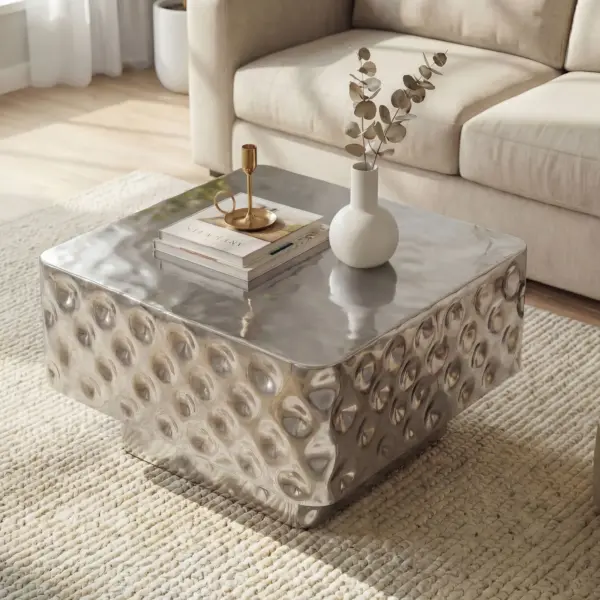 FineBuy Couchtisch Aluminium Quadratisch 60cm, Silber