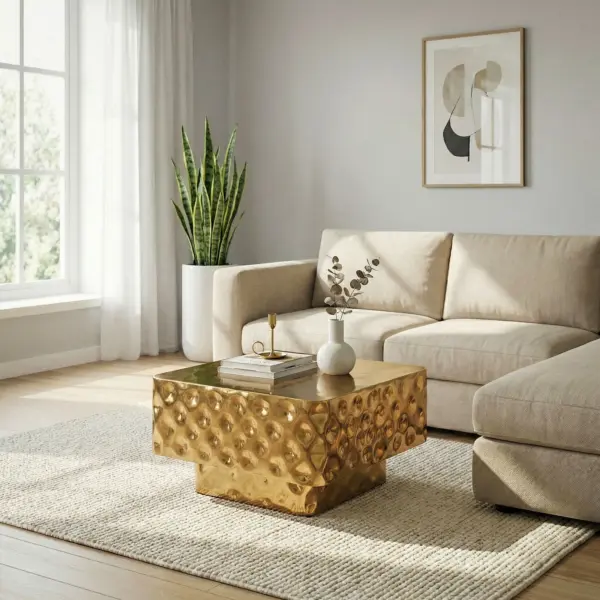 FineBuy Couchtisch Aluminium Quadratisch 60cm, Gold