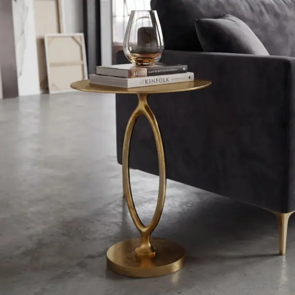 FineBuy Beistelltisch Aluminium 44cm Rund Gold