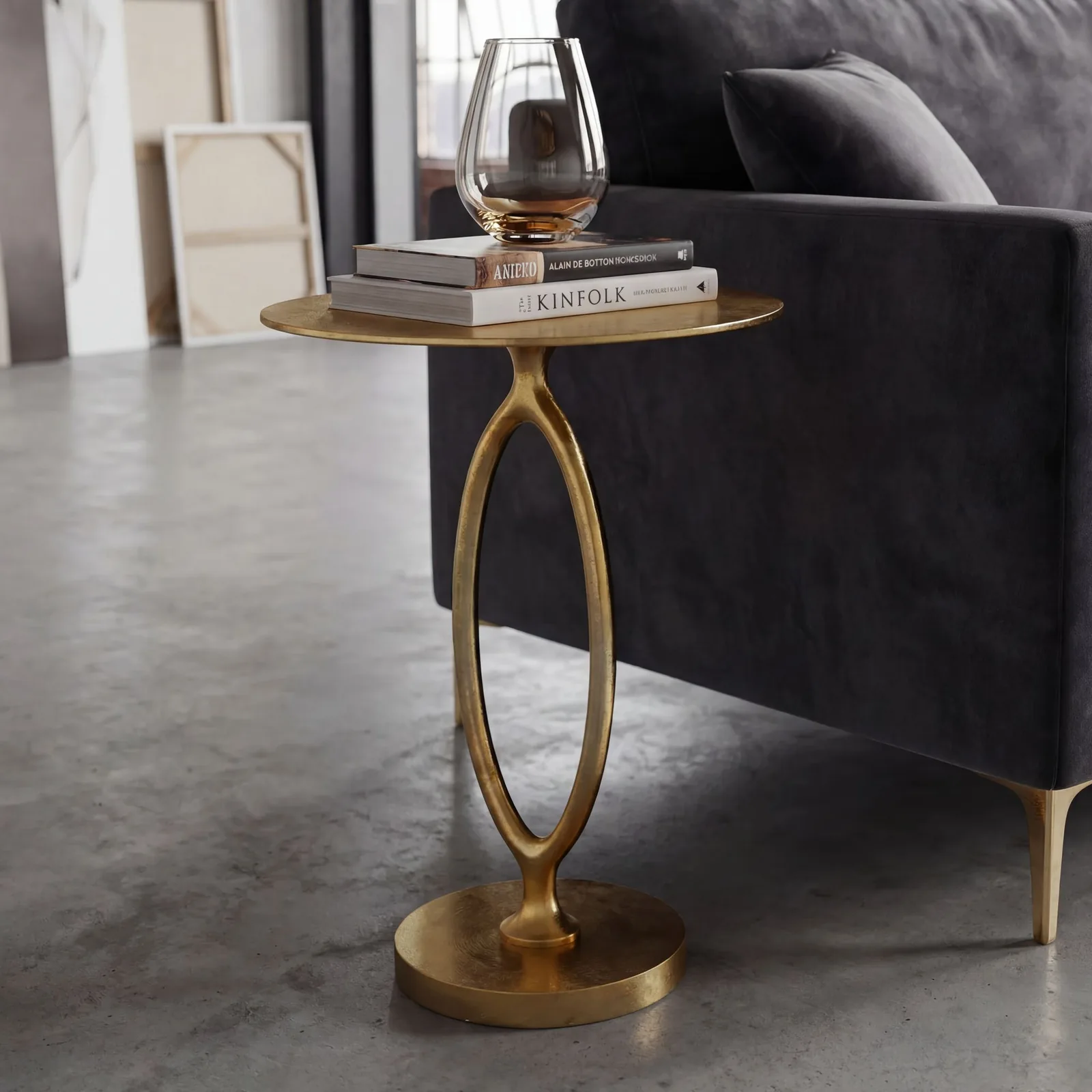 FineBuy Beistelltisch Aluminium 44cm Rund Gold