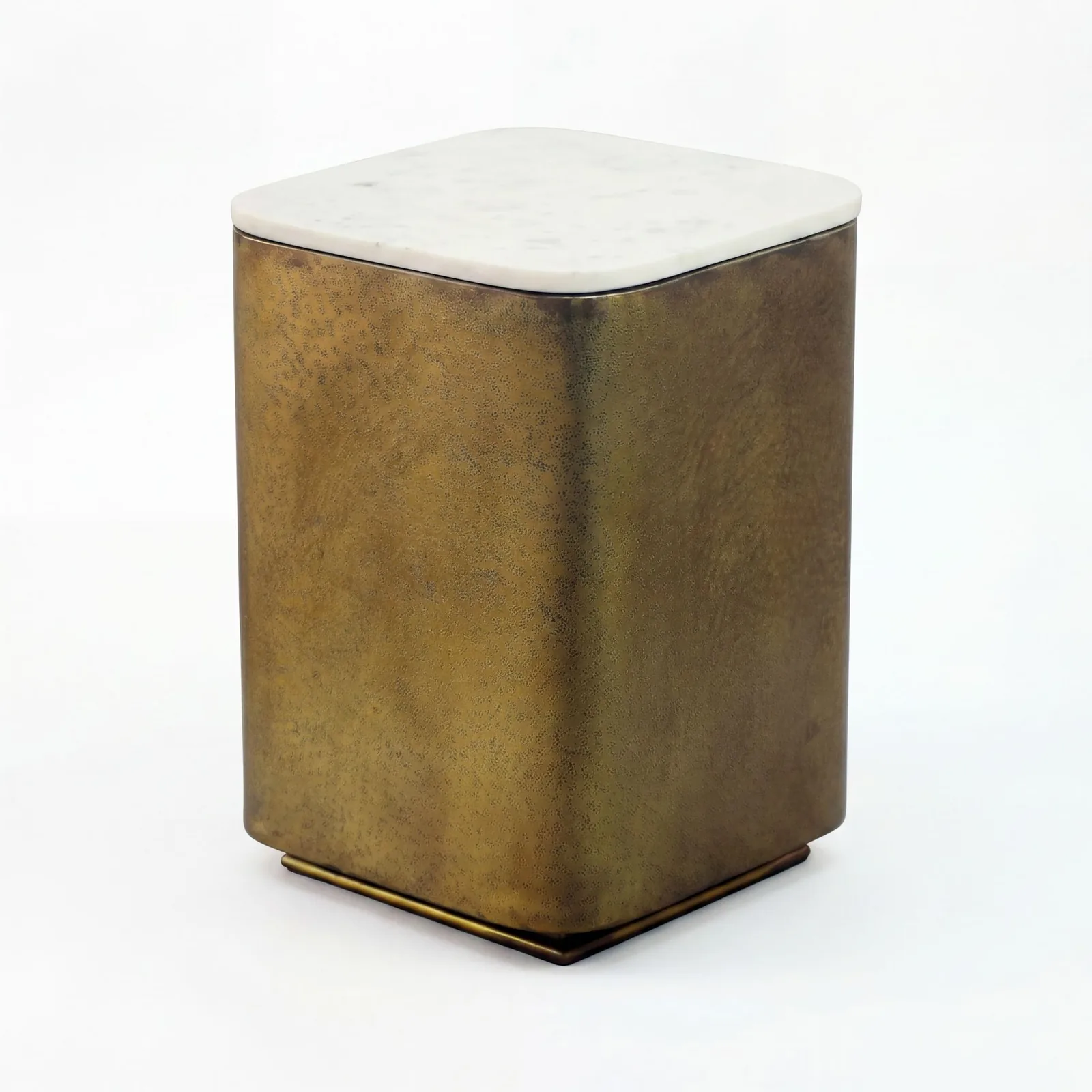 FineBuy Beistelltisch Metall mit weißer Marmor Tischplatte, Gold – 33 cm