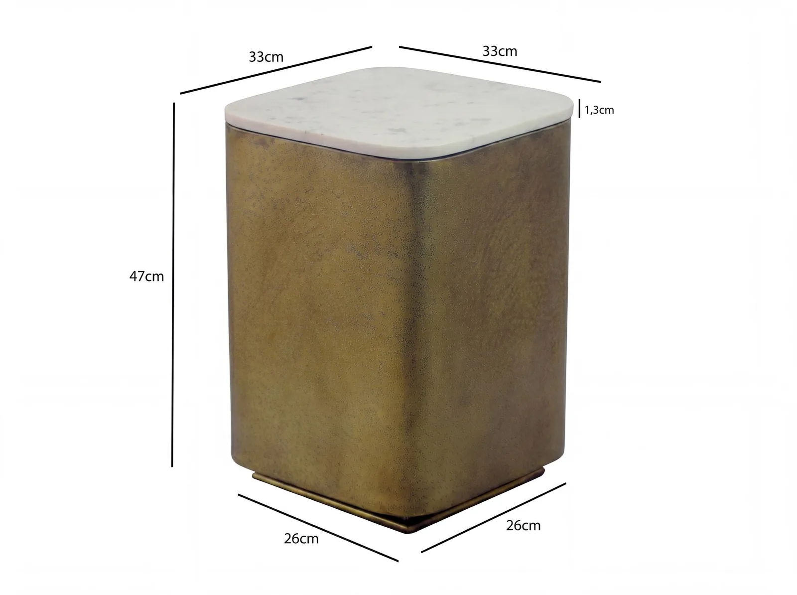 FineBuy Beistelltisch Metall mit weißer Marmor Tischplatte, Gold – 33 cm