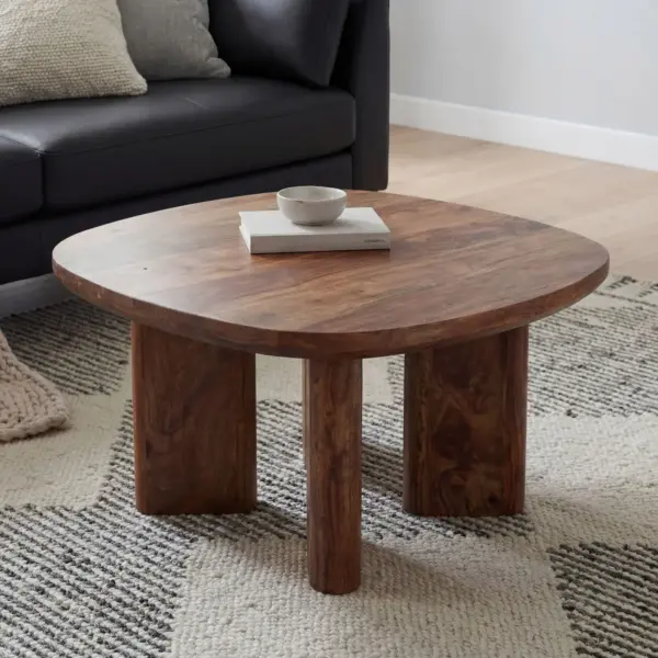 FineBuy Couchtisch Mango Massivholz 60cm quadratisch – Handgefertigter Wohnzimmertisch aus Echtholz mit abgerundeten Kanten im modernen Design Handmade