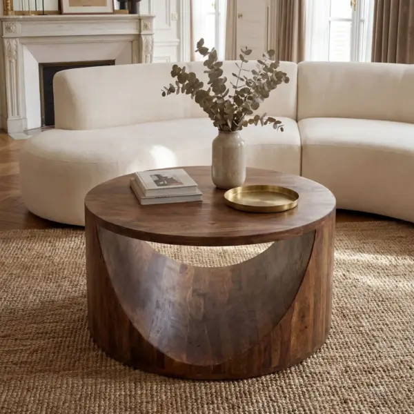 FineBuy Couchtisch Mango Massivholz Rund, Braun – 60 cm