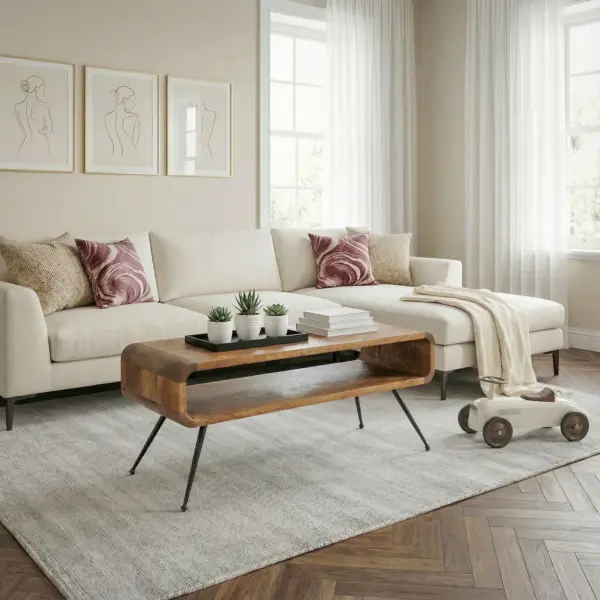 FineBuy Couchtisch Mango Massivholz Metall, Braun – 105 cm