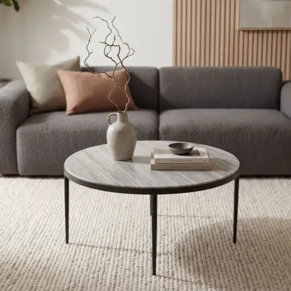 FineBuy Couchtisch Metall mit weißer Toronto Marmor Tischplatte, 70 cm