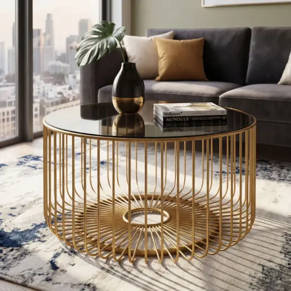 FineBuy Couchtisch Glas Metall, Gold – 60 cm