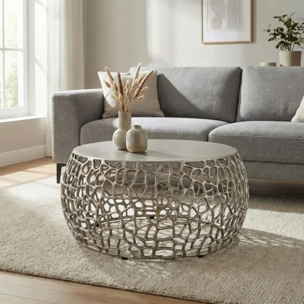 FineBuy Couchtisch Metall aus Aluminium, Silber – 60 cm