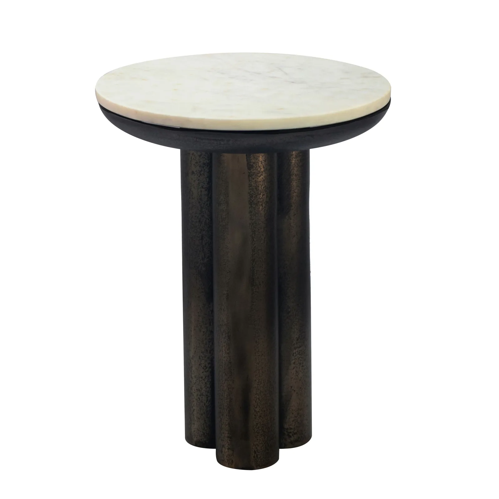 FineBuy Beistelltisch Metall mit weißer Marmor Tischplatte aus Aluminium, Schwarz – 36 cm
