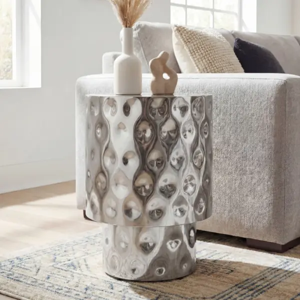 FineBuy Beistelltisch Aluminium 36cm Rund, Silber