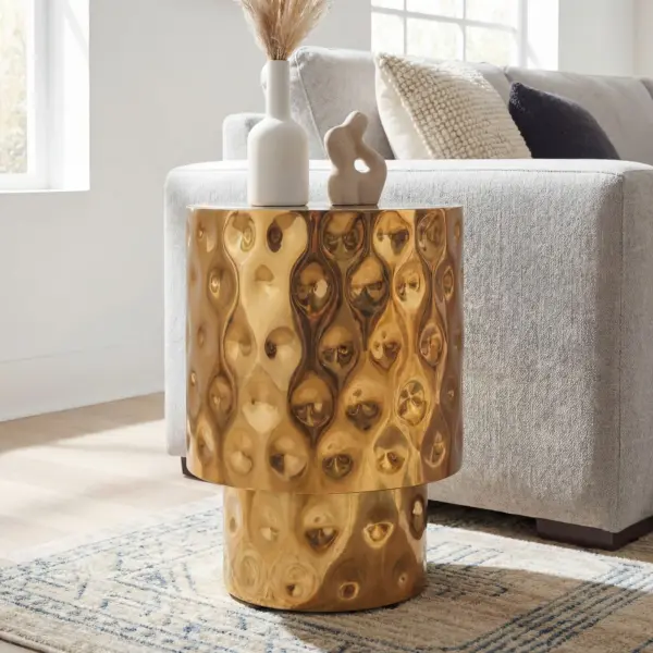FineBuy Beistelltisch Aluminium 36cm Rund, Gold