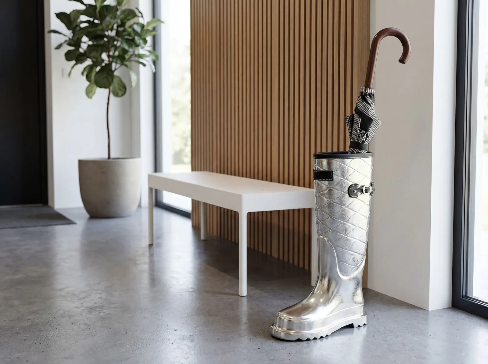 FineBuy Schirmständer aus Aluminium, Silber – 44 cm
