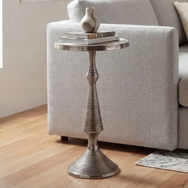FineBuy Beistelltisch Silber 30cm Aluminium Tisch Rund – Anstelltisch Metall Dekotisch – Design Wohnzimmertisch Rillenoptik – Sofatisch Modern – Couchtisch Handmade FineBuy Beistelltisch Silber 30cm Aluminium Tisch Rund – Anstelltisch Metall Dekotisch – Design Wohnzimmertisch Rillenoptik – Sofatisch Modern – Couchtisch Handmade