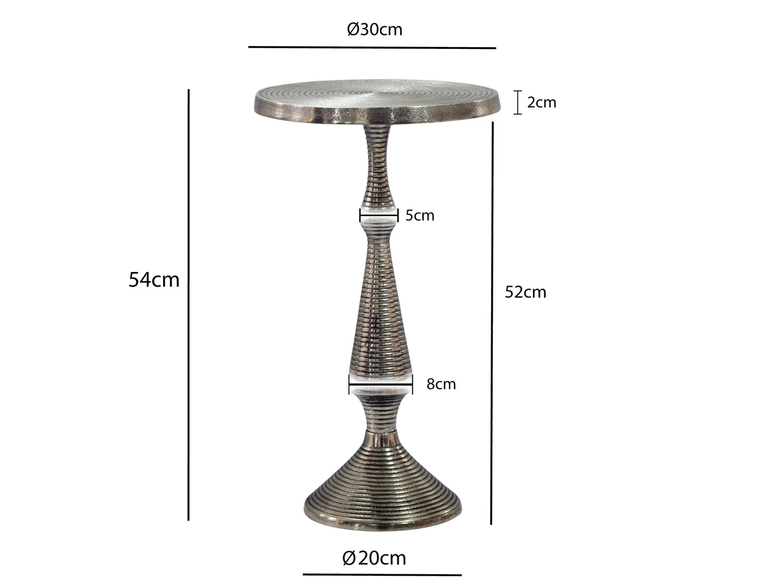 FineBuy Beistelltisch Silber 30cm Aluminium Tisch Rund - Anstelltisch Metall Dekotisch - Design Wohnzimmertisch Rillenoptik - Sofatisch Modern - Couchtisch Handmade