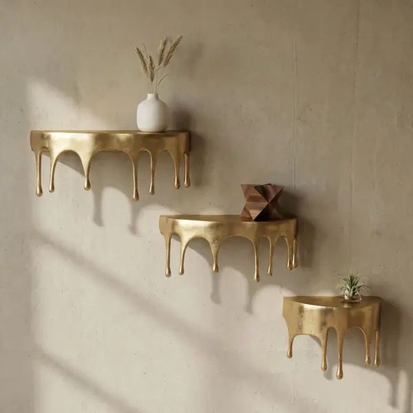 FineBuy Wandregal 3er Set aus Aluminium, Gold