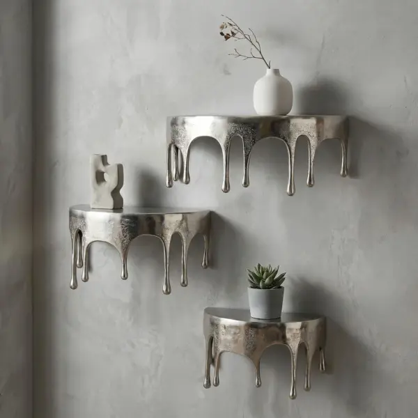 FineBuy Wandregal 3er Set aus Aluminium, Silber FineBuy Wandregal 3er Set aus Aluminium, Silber