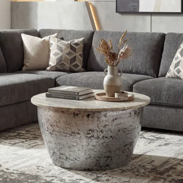 FineBuy Couchtisch Metall mit weißer Marmor Tischplatte, Silber – 60 cm