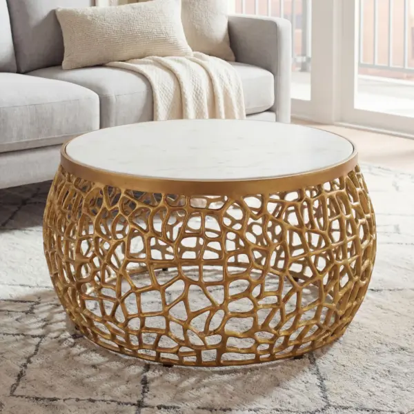 FineBuy Design Metall Couchtisch aus Aluminium, Gold – 60 cm