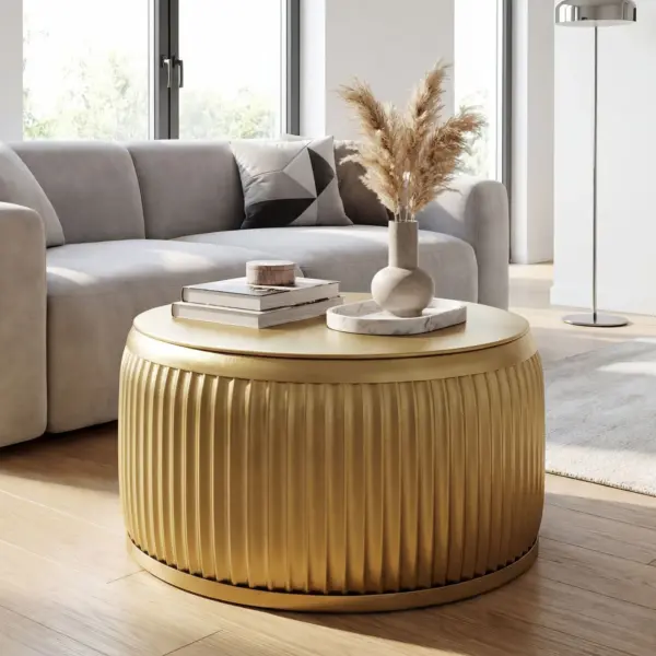 FineBuy Couchtisch Metall Rund, Gold – 60 cm