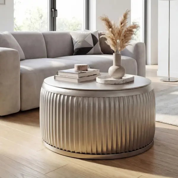 FineBuy Couchtisch Metall Rund, Silber – 60 cm