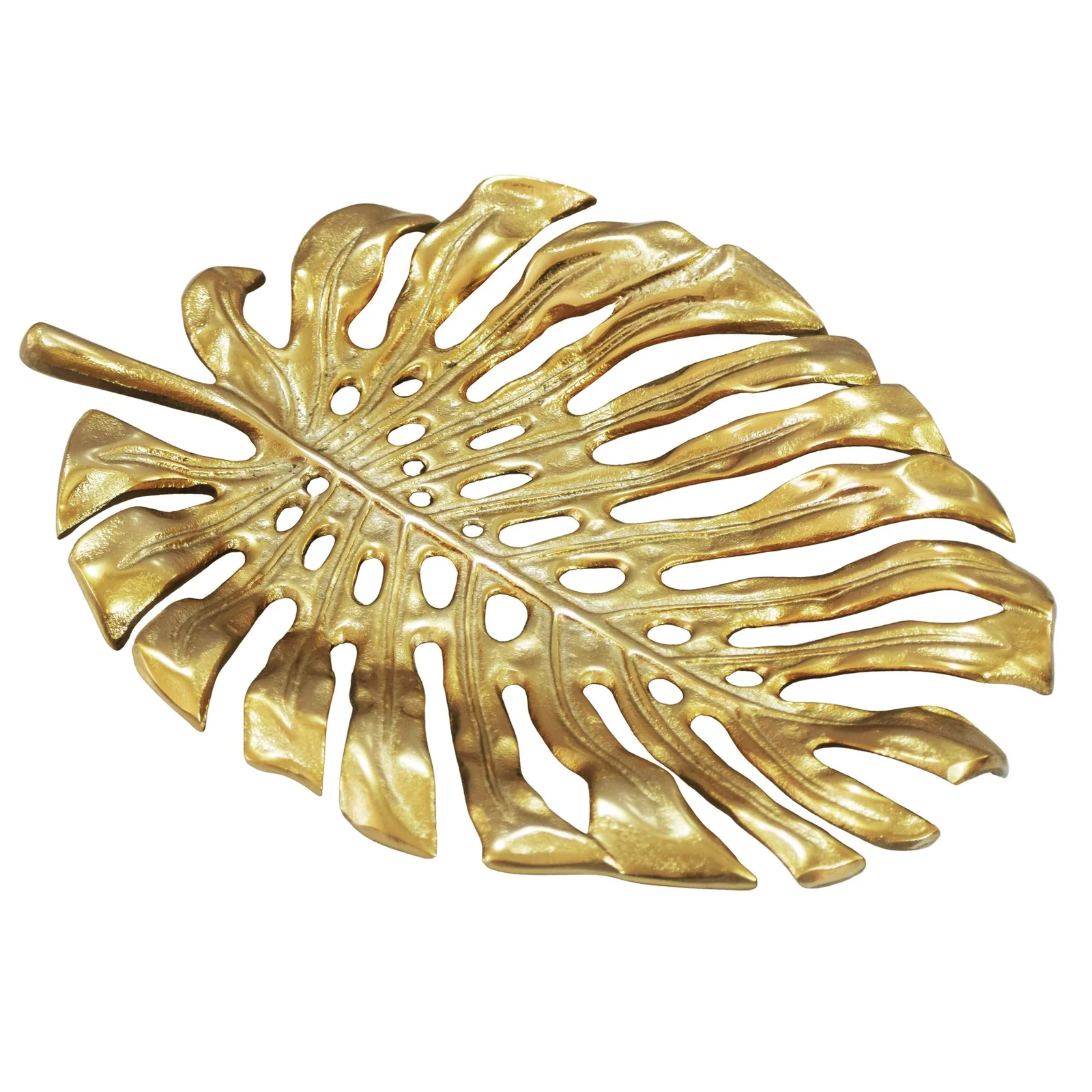 FineBuy Dekoschale Aluminium 36cm Monstera Blattform, Silber