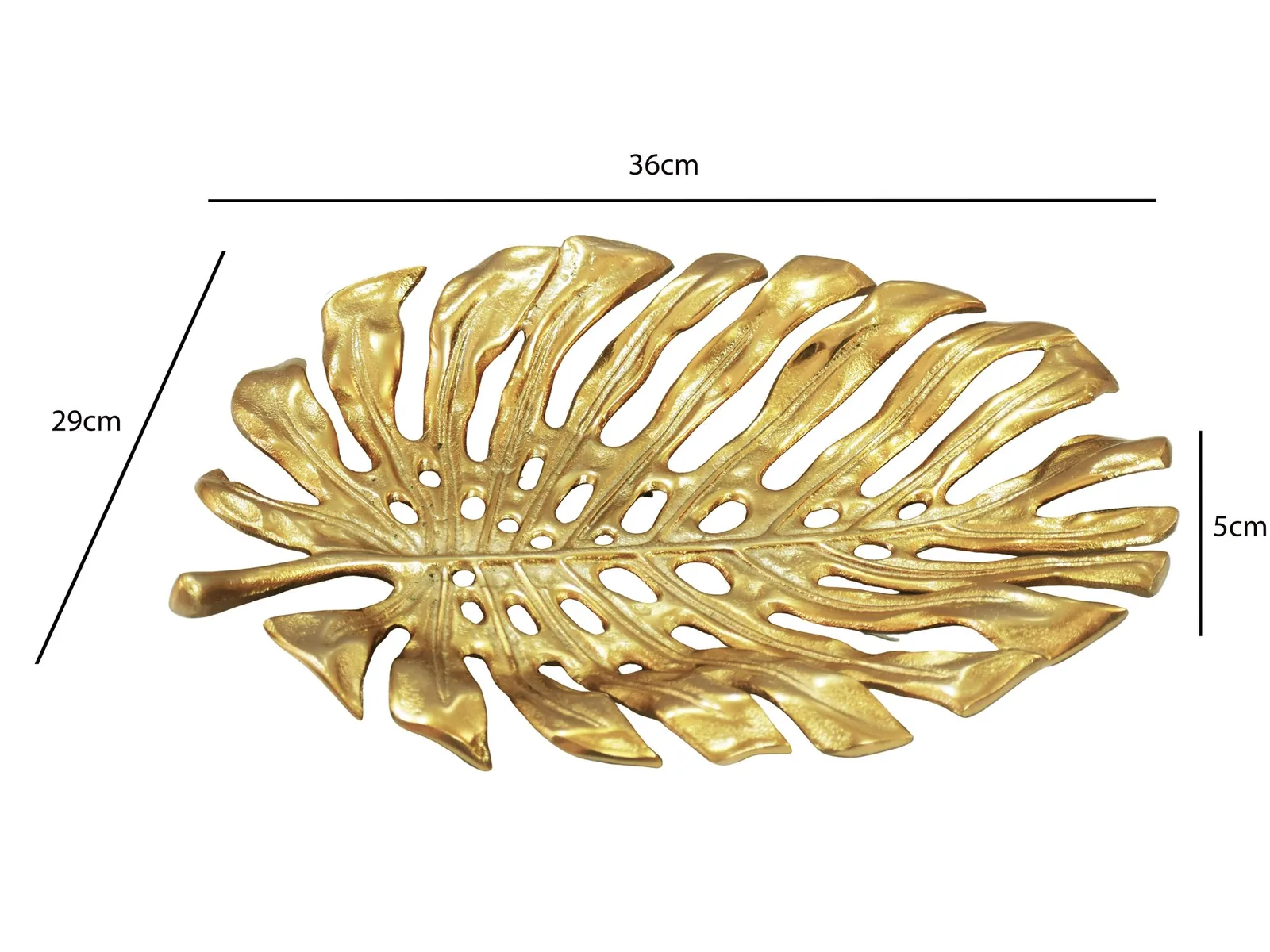 FineBuy Dekoschale Aluminium 36cm Monstera Blattform, Silber