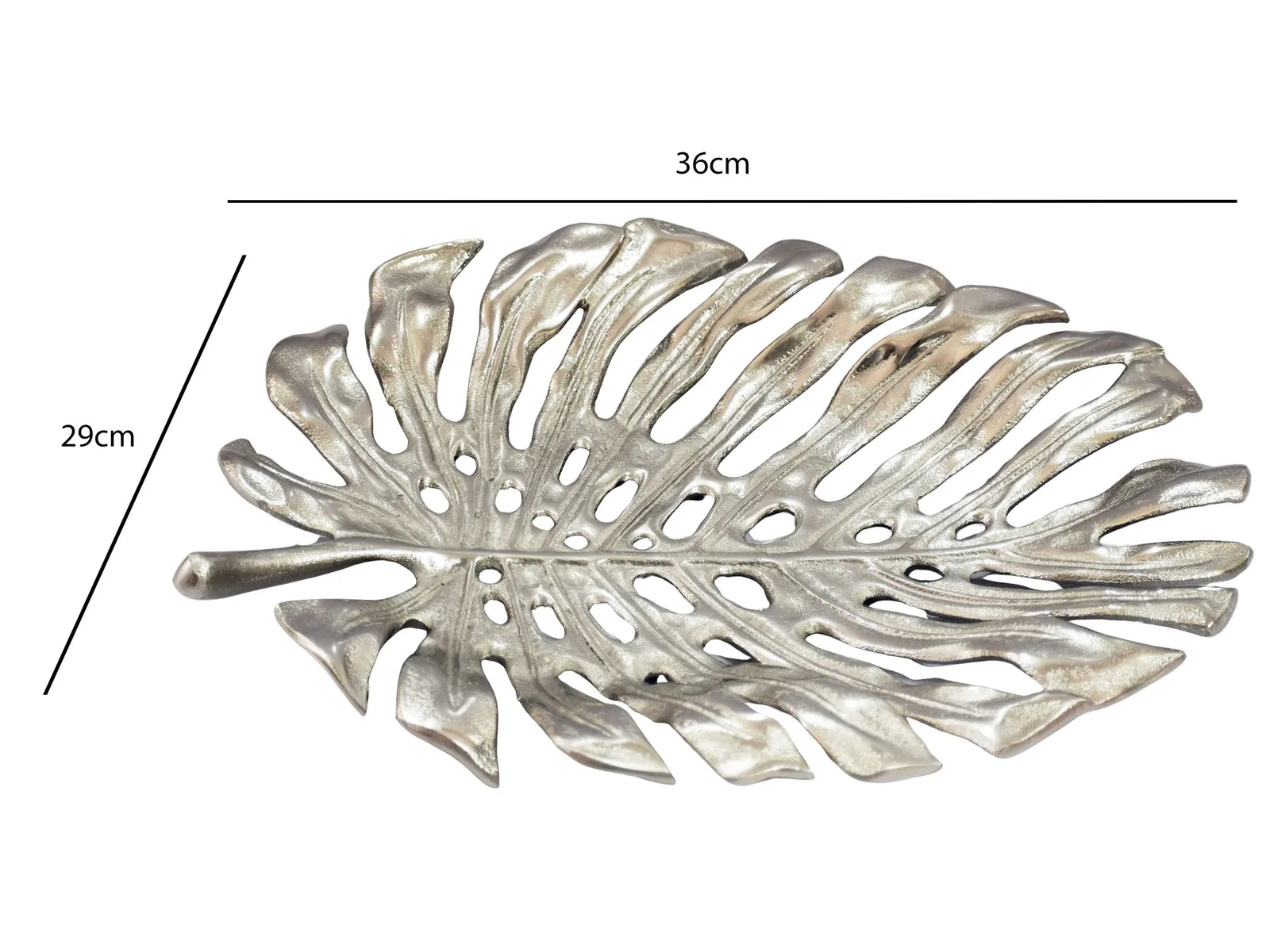 FineBuy Dekoschale Aluminium 36cm Monstera Blattform, Silber