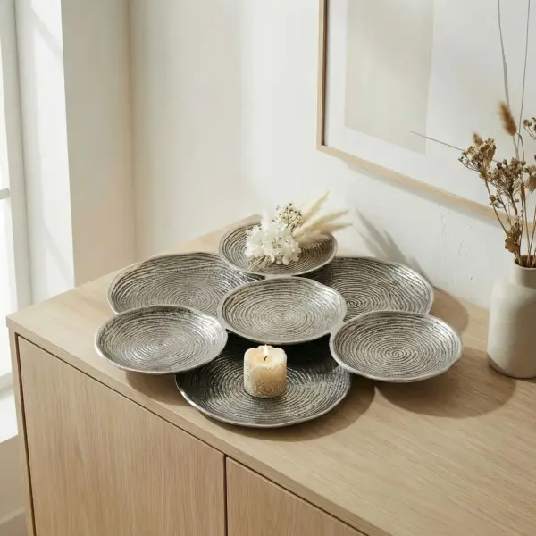 FineBuy Dekoschale Aluminium 44cm Rund, Silber FineBuy Dekoschale Aluminium 44cm Rund, Silber