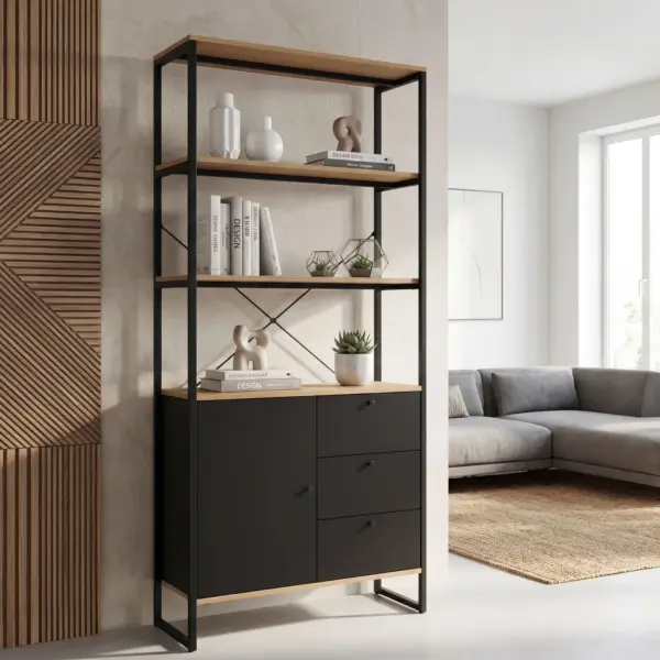 FineBuy Bücherregal MDF, Schwarz – 180 cm FineBuy Bücherregal MDF, Schwarz – 180 cm