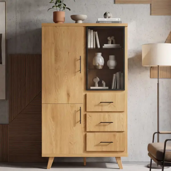 FineBuy Hochschrank MDF, Braun – 188 cm
