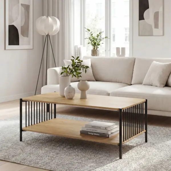 FineBuy Couchtisch 110x60cm Eiche Optik Rechteckig, Braun