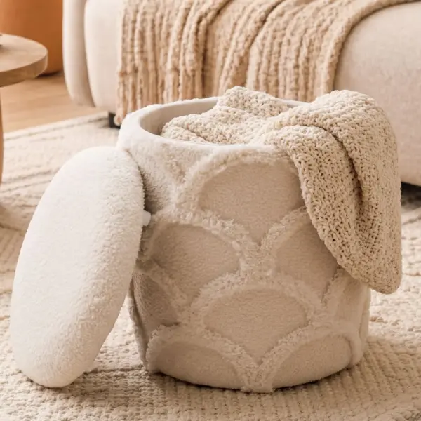 FineBuy Sitzhocker mit Stauraum aus Teddy Stoff 40cm Creme Weiß Rund – Design Boho Stoffhocker mit abnehmbarem Deckel – Polsterhocker Schminktisch Hocker – Beistellhocker für Wohnzimmer Handmade FineBuy Sitzhocker mit Stauraum aus Teddy Stoff 40cm Creme Weiß Rund – Design Boho Stoffhocker mit abnehmbarem Deckel – Polsterhocker Schminktisch Hocker – Beistellhocker für Wohnzimmer Handmade