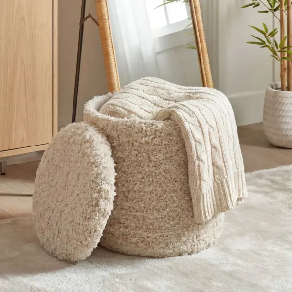 FineBuy Sitzhocker mit Stauraum aus Wolle 40cm Beige Stoff Rund – Design Boho Stoffhocker mit abnehmbarem Deckel – Polsterhocker Schminktisch Hocker – Beistellhocker für Wohnzimmer Handmade FineBuy Sitzhocker mit Stauraum aus Wolle 40cm Beige Stoff Rund – Design Boho Stoffhocker mit abnehmbarem Deckel – Polsterhocker Schminktisch Hocker – Beistellhocker für Wohnzimmer Handmade