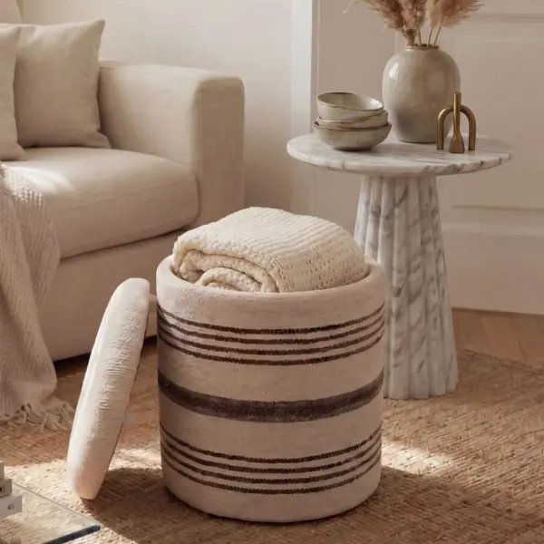 FineBuy Sitzhocker mit Stauraum aus Wolle 40cm Beige Stoff Rund – Design Boho Stoffhocker mit abnehmbarem Deckel – Polsterhocker Schminktisch Hocker – Beistellhocker für Wohnzimmer Handmade FineBuy Sitzhocker mit Stauraum aus Wolle 40cm Beige Stoff Rund – Design Boho Stoffhocker mit abnehmbarem Deckel – Polsterhocker Schminktisch Hocker – Beistellhocker für Wohnzimmer Handmade