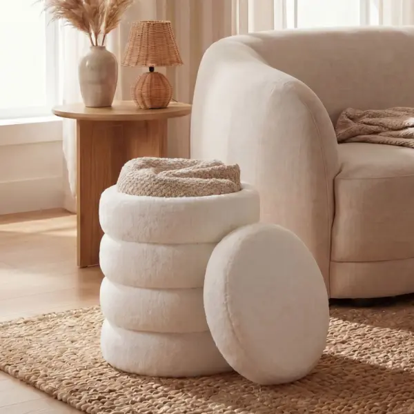 FineBuy Sitzhocker mit Stauraum aus Teddy Stoff 40cm Creme Rund – Design Boho Stoffhocker mit abnehmbarem Deckel – Polsterhocker Schminktisch Hocker – Beistellhocker für Wohnzimmer Handmade FineBuy Sitzhocker mit Stauraum aus Teddy Stoff 40cm Creme Rund – Design Boho Stoffhocker mit abnehmbarem Deckel – Polsterhocker Schminktisch Hocker – Beistellhocker für Wohnzimmer Handmade