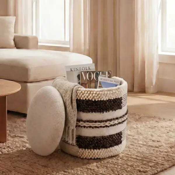 FineBuy Sitzhocker mit Stauraum aus Wolle 40cm Beige Stoff Rund – Design Boho Stoffhocker mit abnehmbarem Deckel – Polsterhocker Schminktisch Hocker – Beistellhocker für Wohnzimmer Handmade FineBuy Sitzhocker mit Stauraum aus Wolle 40cm Beige Stoff Rund – Design Boho Stoffhocker mit abnehmbarem Deckel – Polsterhocker Schminktisch Hocker – Beistellhocker für Wohnzimmer Handmade