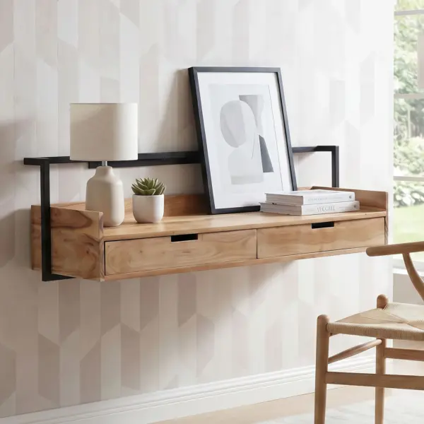 FineBuy Wandschreibtisch Akazie Massivholz, Braun – 120 cm FineBuy Wandschreibtisch Akazie Massivholz, Braun – 120 cm
