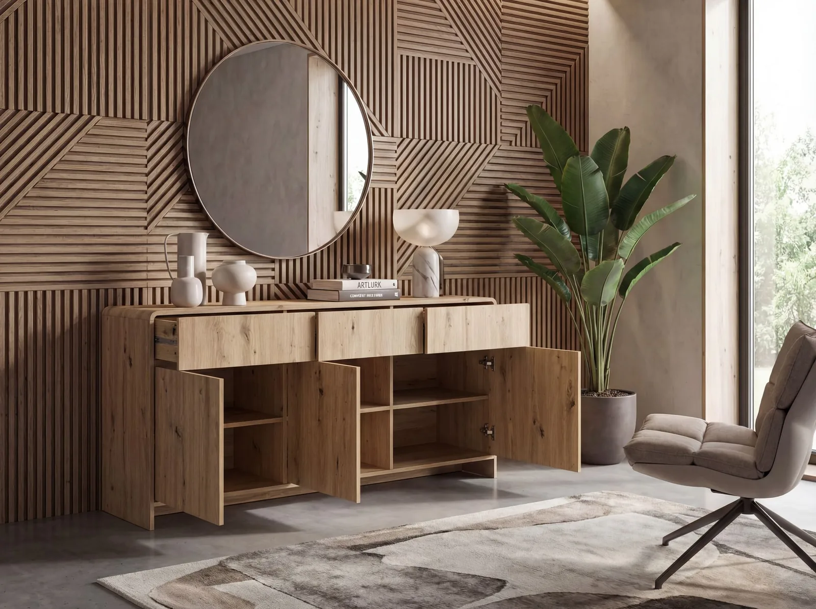 FineBuy Sideboard Eiche Dekor, Braun – 155 cm
