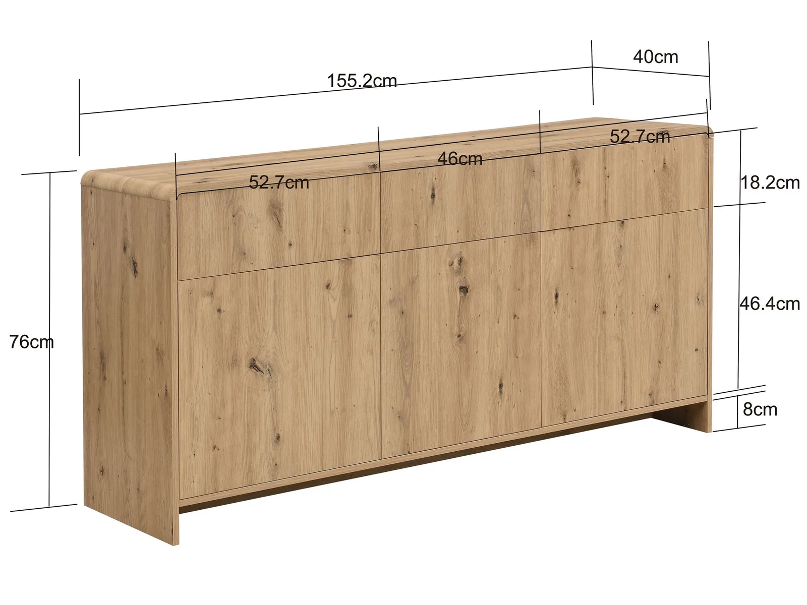 FineBuy Sideboard Eiche Dekor, Braun – 155 cm