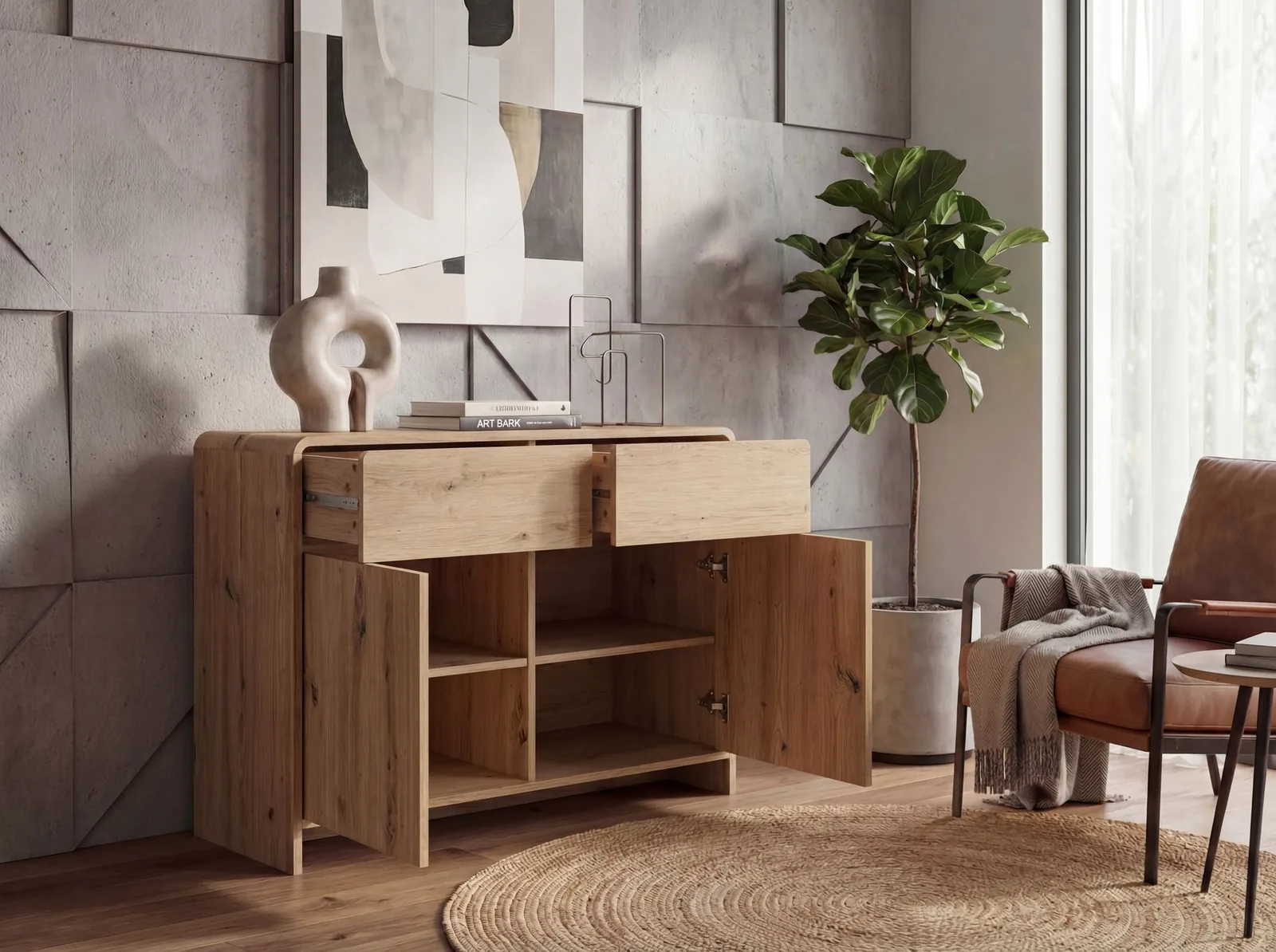 FineBuy Sideboard Eiche Dekor, Braun – 88 cm