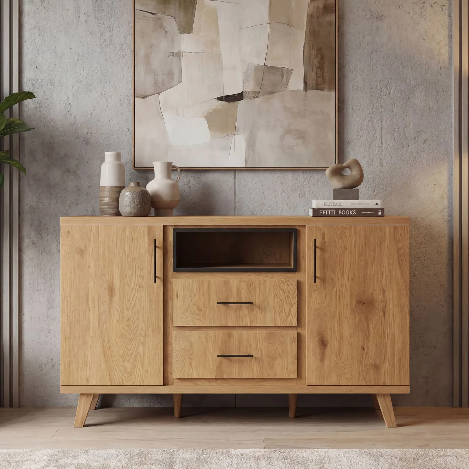 FineBuy Sideboard Eiche Dekor, Braun – 150 cm