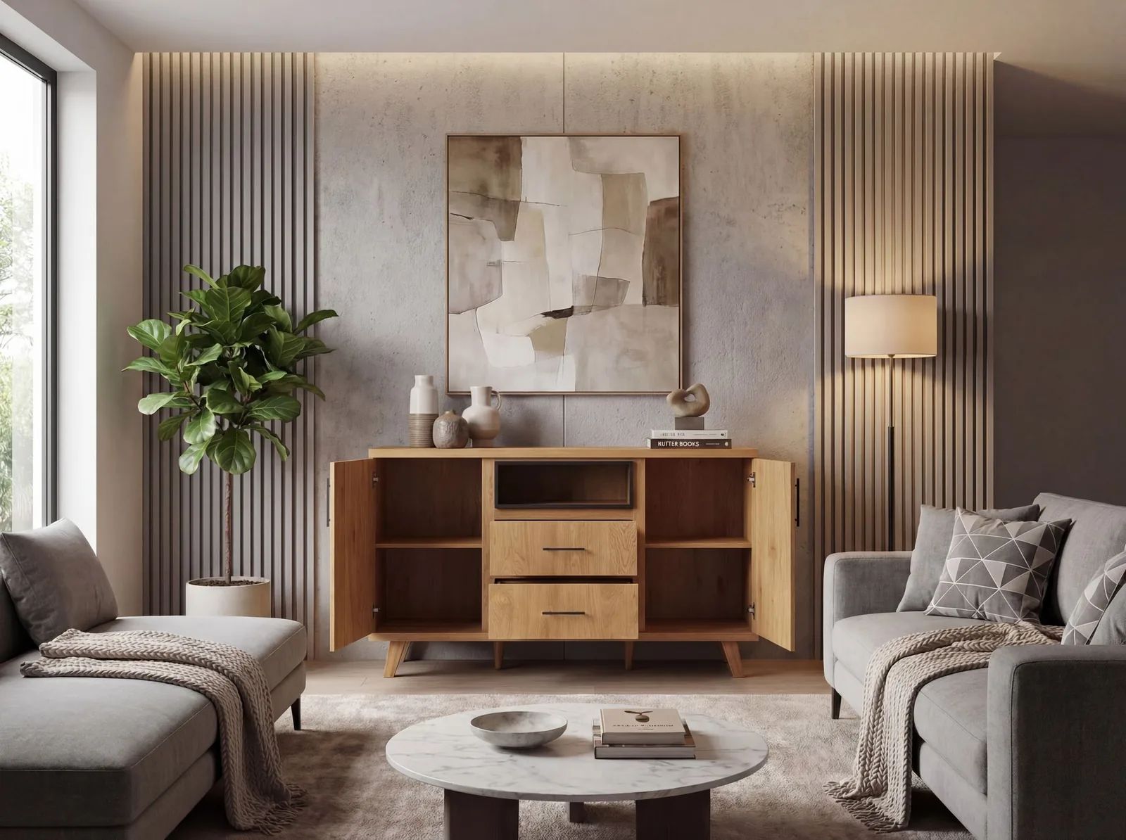FineBuy Sideboard Eiche Dekor, Braun – 150 cm