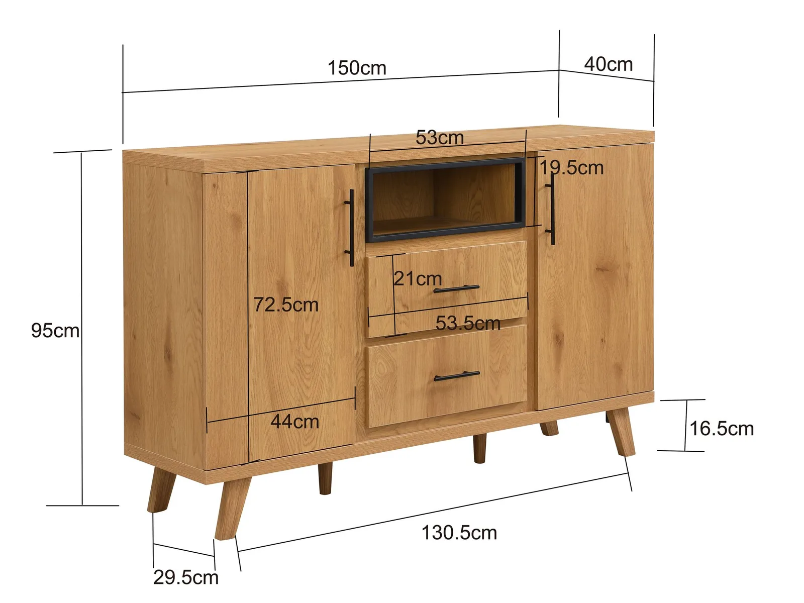 FineBuy Sideboard Eiche Dekor, Braun – 150 cm