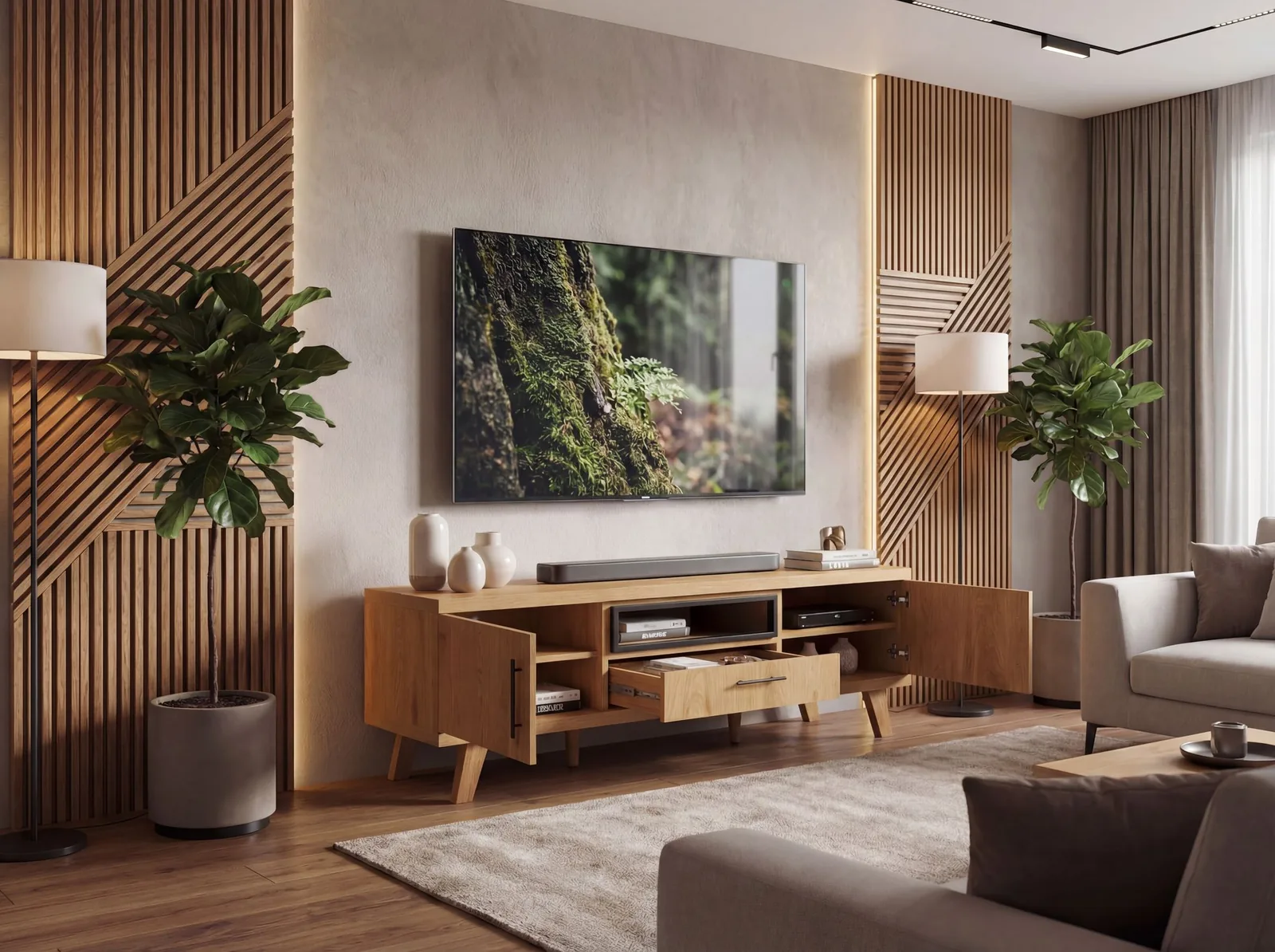 FineBuy TV Lowboard, Braun – 150 cm