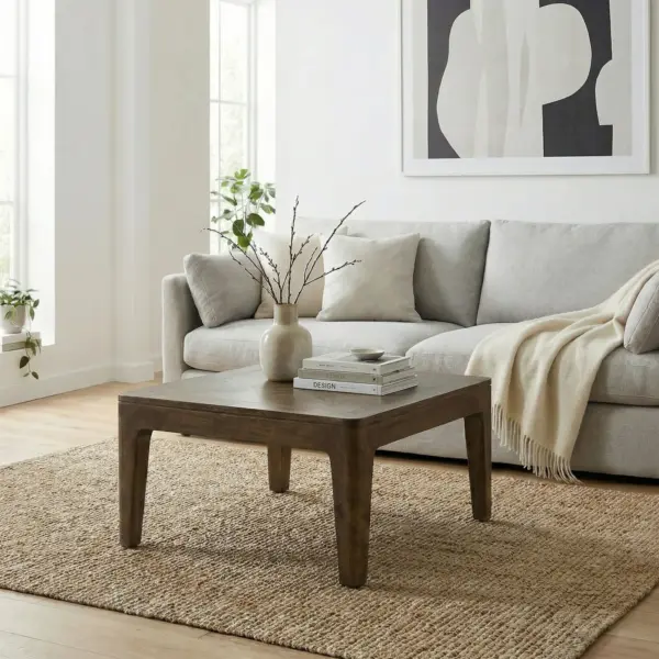 FineBuy Couchtisch 60cm Massivholz Mango Walnuss Finish – Wohnzimmertisch Quadratisch – Sofatisch Modern Holz – Design Wohnzimmer Tisch Beistelltisch Handmade