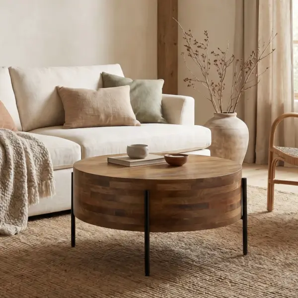 FineBuy Couchtisch 70cm Massivholz Mango, Braun