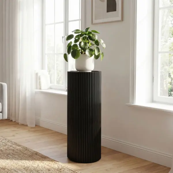 FineBuy Dekosäule Akazie Massivholz, Schwarz – 80 cm