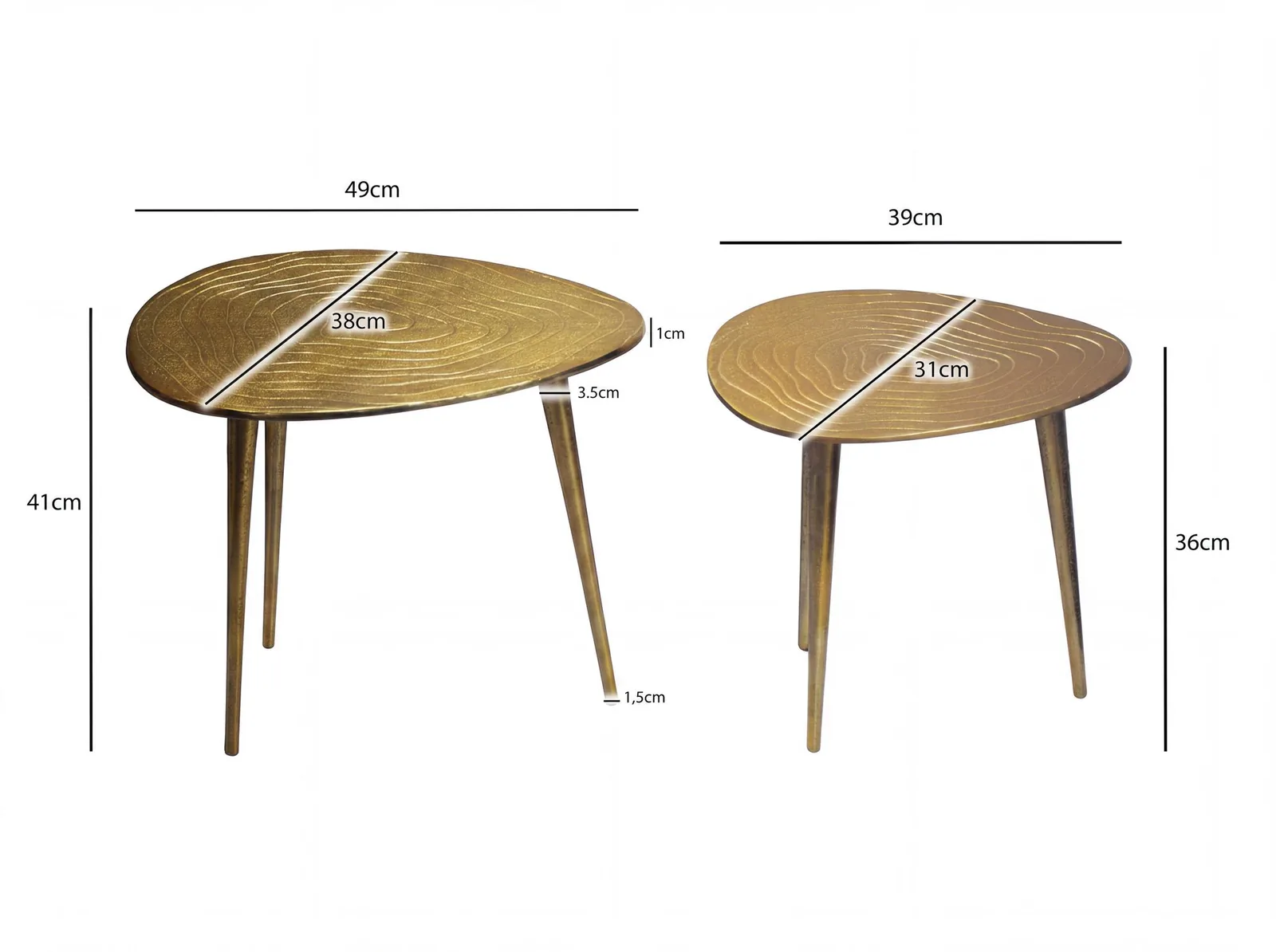 FineBuy 2er Set Couchtisch Aluminium Gold - Design Beistelltisch Set Organisch - Metalltisch Wohnzimmertisch modern Alu - Sofatisch Metall - Dreibein Loungetisch Set Satztisch Handmade