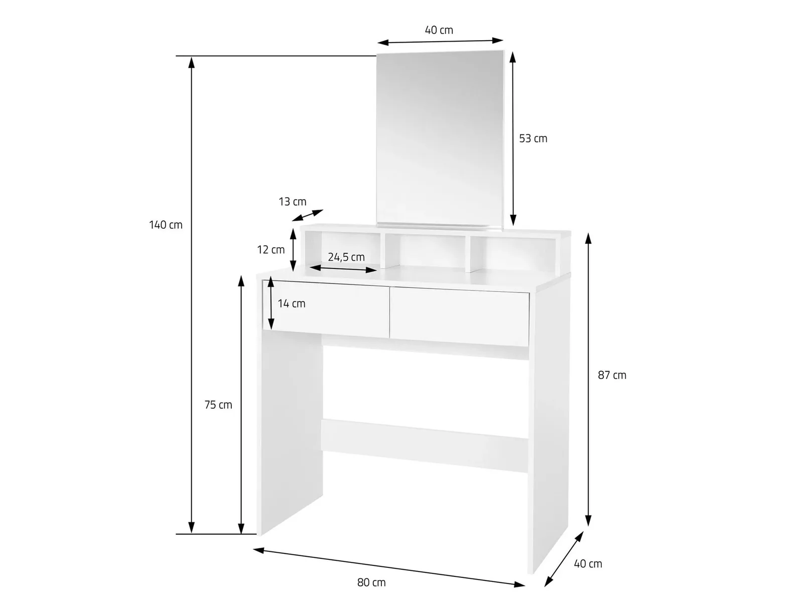 FineBuy Schminktisch 80cm Weiß Kosmetiktisch Modern